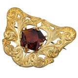 Antique Art Nouveau Gold Wash Brooch with Large Amber Glass Stone – Rare collectible vintage item 