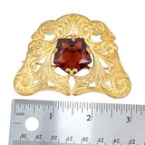 Antique Art Nouveau Gold Wash Brooch with Large Amber Glass Stone – Rare collectible vintage item 