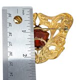 Antique Art Nouveau Gold Wash Brooch with Large Amber Glass Stone – Rare collectible vintage item 