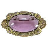 Vintage 1930s Art Deco Brass & Amethyst Glass Brooch - Intense UV Green Manganese Glow – Rare Vintage Item