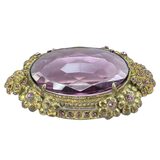 Vintage 1930s Art Deco Brass & Amethyst Glass Brooch - Intense UV Green Manganese Glow – Rare Vintage Item