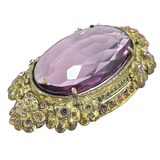 Vintage 1930s Art Deco Brass & Amethyst Glass Brooch - Intense UV Green Manganese Glow – Rare Vintage Item