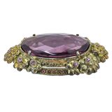 Vintage 1930s Art Deco Brass & Amethyst Glass Brooch - Intense UV Green Manganese Glow – Rare Vintage Item