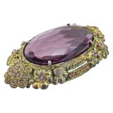 Vintage 1930s Art Deco Brass & Amethyst Glass Brooch - Intense UV Green Manganese Glow – Rare Vintage Item