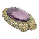 Vintage 1930s Art Deco Brass & Amethyst Glass Brooch - Intense UV Green Manganese Glow – Rare Vintage Item