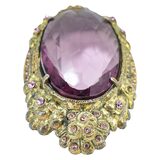 Vintage 1930s Art Deco Brass & Amethyst Glass Brooch - Intense UV Green Manganese Glow – Rare Vintage Item