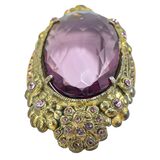 Vintage 1930s Art Deco Brass & Amethyst Glass Brooch - Intense UV Green Manganese Glow – Rare Vintage Item