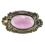 Vintage 1930s Art Deco Brass & Amethyst Glass Brooch - Intense UV Green Manganese Glow – Rare Vintage Item