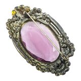 Vintage 1930s Art Deco Brass & Amethyst Glass Brooch - Intense UV Green Manganese Glow – Rare Vintage Item