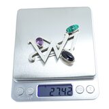 Vintage Mexican Sterling Silver Modernist Brooch Malachite Amethyst Onyx 27g – Vintage item