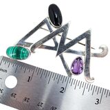 Vintage Mexican Sterling Silver Modernist Brooch Malachite Amethyst Onyx 27g – Vintage item