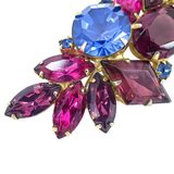 Juliana D&E Rhinestone Brooch Fuchsia Purple And Blue 2.5" – Rare collectible vintage item 