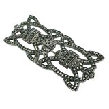 Art Deco Style Sterling Silver And Marcasite Brooch Openwork Geometric Motif 2in – Rare Vintage Item