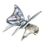 Abalone Butterfly Brooch Vintage Taxco Sterling Silver 3D Eagle #3 “FC” Mark
