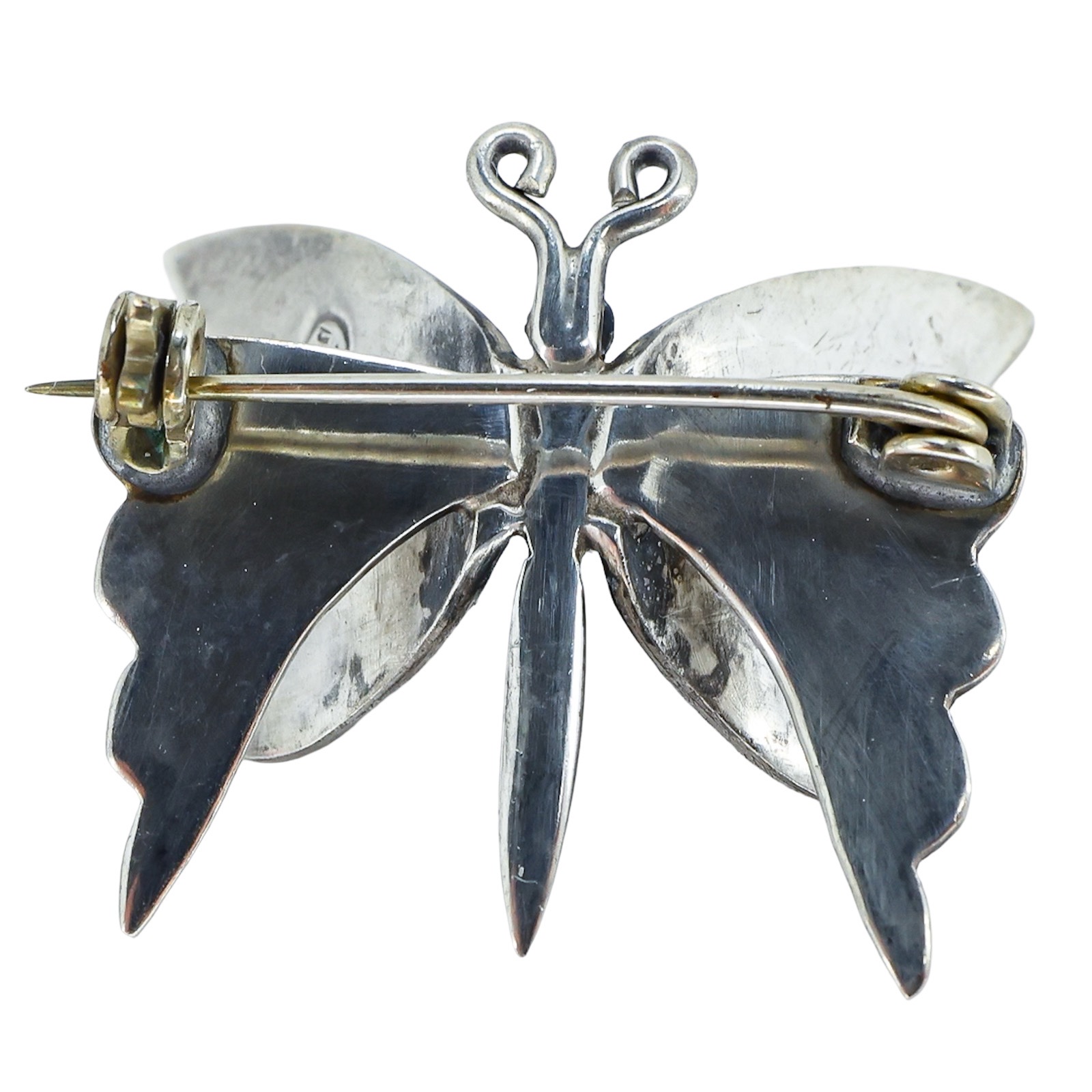 ☑️ Vintage Taxco Mexico Alpaca Silver Abalone Butterfly Barrettes Set of 3 Abalone shell alpaca Mexico butterfly brooch in Antique Brooches main image 2