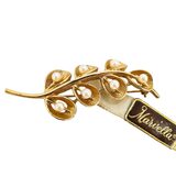 Vintage Marvella Gold Tone Leaf Brooch W Faux Pearls Natura ’86 Fabric Tag NOS – Vintage dead stock item 