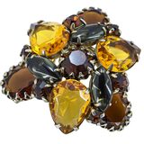 Vintage MCM Amber Tone Rhinestone Brooch - Large Statement Domed 3 Petal Design – Vintage item