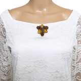Vintage MCM Amber Tone Rhinestone Brooch - Large Statement Domed 3 Petal Design – Vintage item