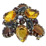 Vintage MCM Amber Tone Rhinestone Brooch - Large Statement Domed 3 Petal Design – Vintage item