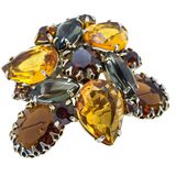 Vintage MCM Amber Tone Rhinestone Brooch - Large Statement Domed 3 Petal Design – Vintage item