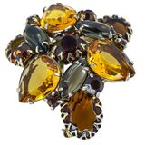 Vintage MCM Amber Tone Rhinestone Brooch - Large Statement Domed 3 Petal Design – Vintage item