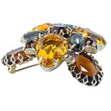 Vintage MCM Amber Tone Rhinestone Brooch - Large Statement Domed 3 Petal Design – Vintage item