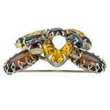 Vintage MCM Amber Tone Rhinestone Brooch - Large Statement Domed 3 Petal Design – Vintage item