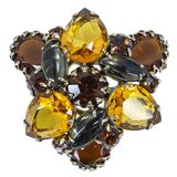 Vintage MCM Amber Tone Rhinestone Brooch - Large Statement Domed 3 Petal Design – Vintage item