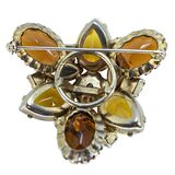 Vintage MCM Amber Tone Rhinestone Brooch - Large Statement Domed 3 Petal Design – Vintage item