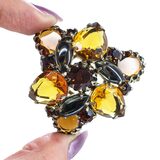 Vintage MCM Amber Tone Rhinestone Brooch - Large Statement Domed 3 Petal Design – Vintage item