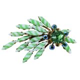 Vintage MCM Green Striped Glass Rhinestone Brooch – Large Floral Spray 2 7/8” – Vintage item