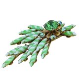Vintage MCM Green Striped Glass Rhinestone Brooch – Large Floral Spray 2 7/8” – Vintage item
