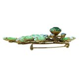 Vintage MCM Green Striped Glass Rhinestone Brooch – Large Floral Spray 2 7/8” – Vintage item