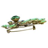 Vintage MCM Green Striped Glass Rhinestone Brooch – Large Floral Spray 2 7/8” – Vintage item