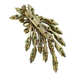 Vintage MCM Green Striped Glass Rhinestone Brooch – Large Floral Spray 2 7/8” – Vintage item