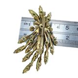 Vintage MCM Green Striped Glass Rhinestone Brooch – Large Floral Spray 2 7/8” – Vintage item