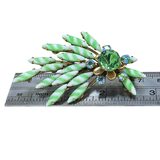 Vintage MCM Green Striped Glass Rhinestone Brooch – Large Floral Spray 2 7/8” – Vintage item