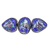 Vintage Persian Style Hand Painted Enamel Brooch 3 Section Cobalt Blue – Rare Vintage Item