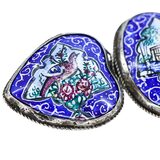 Vintage Persian Style Hand Painted Enamel Brooch 3 Section Cobalt Blue – Rare Vintage Item