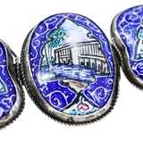 Vintage Persian Style Hand Painted Enamel Brooch 3 Section Cobalt Blue – Rare Vintage Item