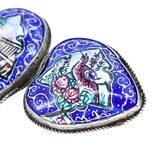 Vintage Persian Style Hand Painted Enamel Brooch 3 Section Cobalt Blue – Rare Vintage Item