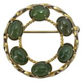 Vintage Mid Century Nephrite Jade Cabochons Gold Filled Brooch Signed Dixelle – Rare collectible vintage item 