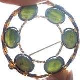 Vintage Mid Century Nephrite Jade Cabochons Gold Filled Brooch Signed Dixelle – Rare collectible vintage item 