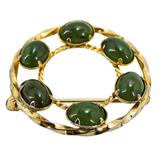 Vintage Mid Century Nephrite Jade Cabochons Gold Filled Brooch Signed Dixelle – Rare collectible vintage item 