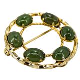 Vintage Mid Century Nephrite Jade Cabochons Gold Filled Brooch Signed Dixelle – Rare collectible vintage item 