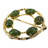 Vintage Mid Century Nephrite Jade Cabochons Gold Filled Brooch Signed Dixelle – Rare collectible vintage item 