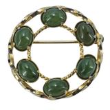 Vintage Mid Century Nephrite Jade Cabochons Gold Filled Brooch Signed Dixelle – Rare collectible vintage item 