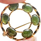 Vintage Mid Century Nephrite Jade Cabochons Gold Filled Brooch Signed Dixelle – Rare collectible vintage item 