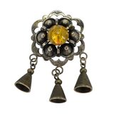 Vintage Norwegian Bunad Solje Sterling Silver Rosette Brooch W Lauv Dangles – Rare collectible vintage item 