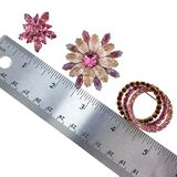 Vintage Pink Rhinestone Flower Brooch Lot Of 3 Mid Century Gold Tone 1–1.5” – Collectible vintage item